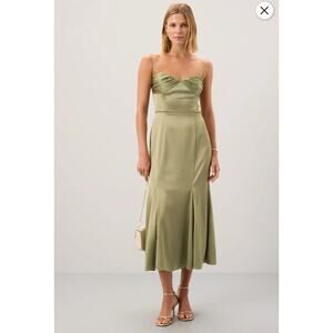 B52 Reformation Hensley Satin Midi Dress Womens 10 Evening Glam Milkmaid Wedding